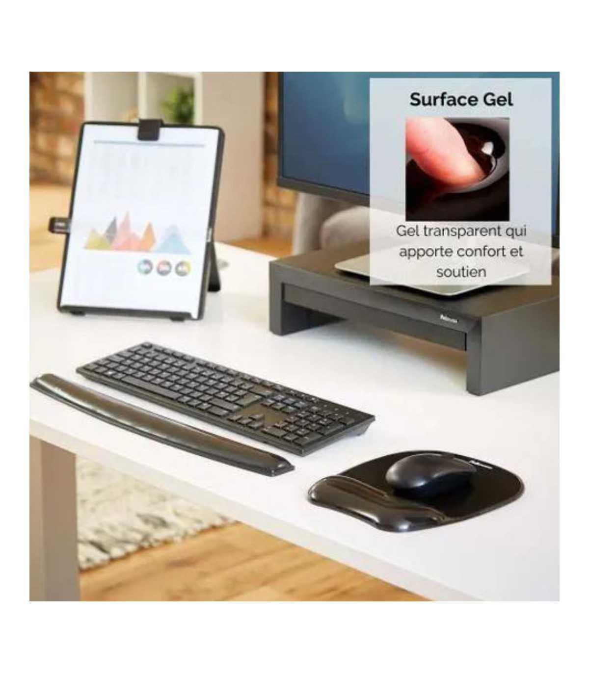 FELLOWES REPOSE-POIGNETS POUR CLAVIER - GEL CRYSTAL - NOIR