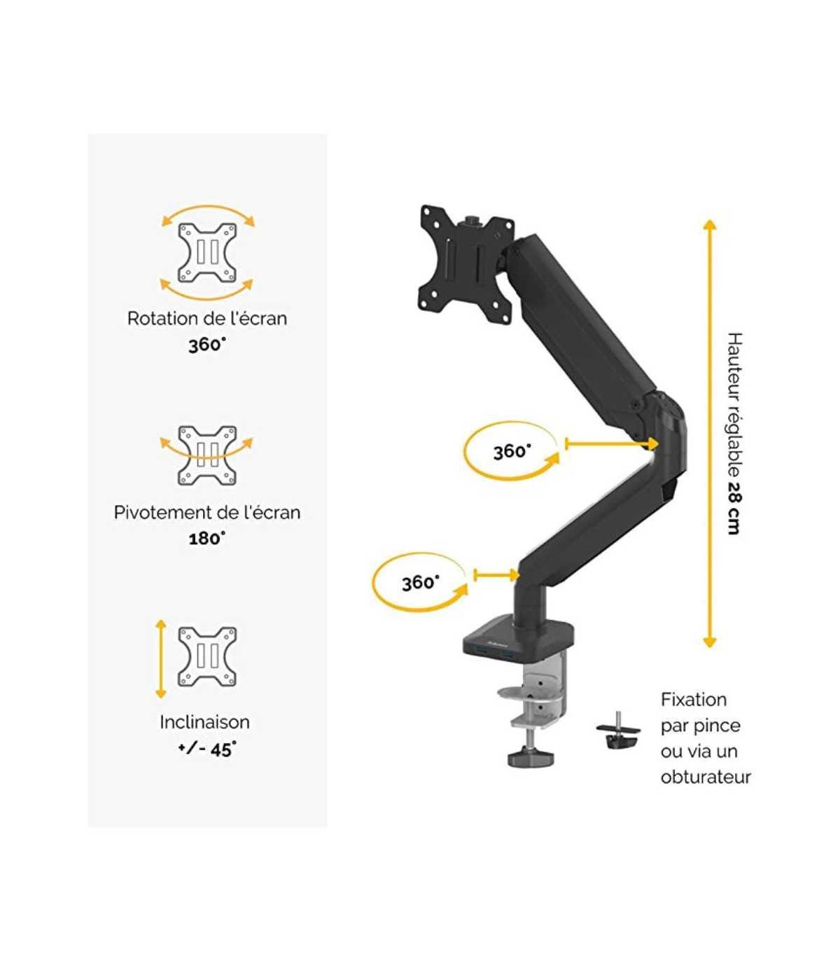 FELLOWES BRAS PORTE-ECRAN SIMPLE PLATINUM SERIES