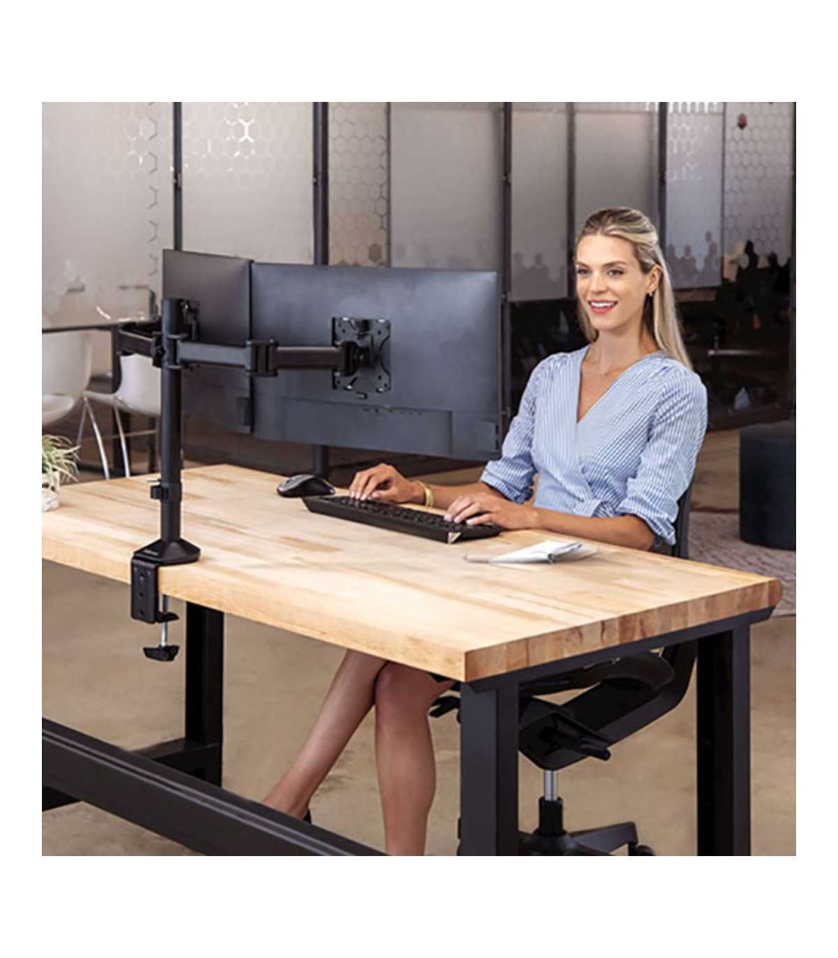 FELLOWES BRAS PORTE-ECRANS DOUBLE REFLEX pour 2 écrans jusqu'à 27, Hauteur et P