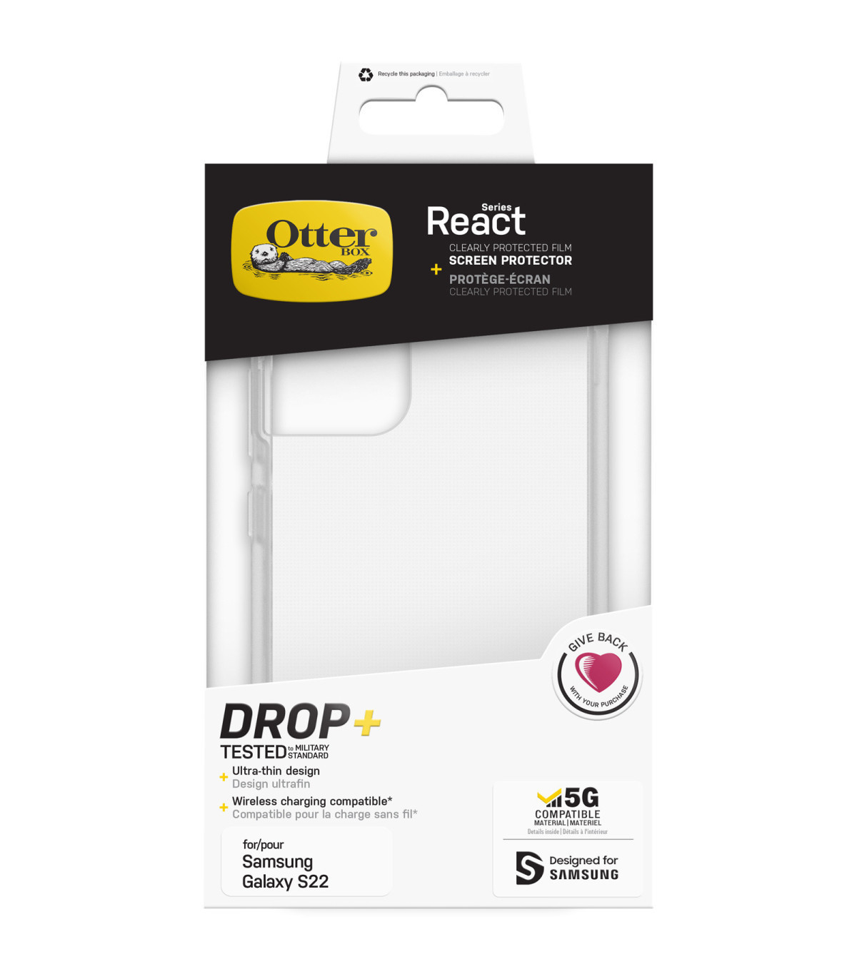 OtterBox Coque React - CP Film de protection Samsung Galaxy S22 - clear