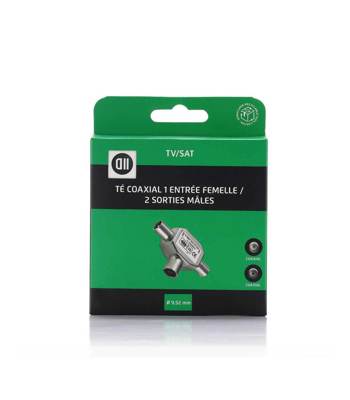 Té Coax 9.52mm 1 entrée Femelle / 2 sorties M le