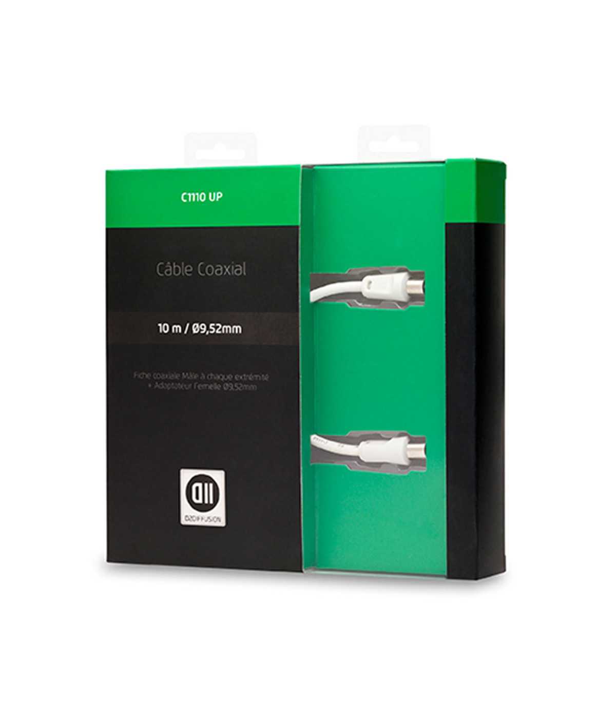 C ble Coaxial m le /femelle 9,52mm - 1 adaptateur m le/m le 10 m Blanc