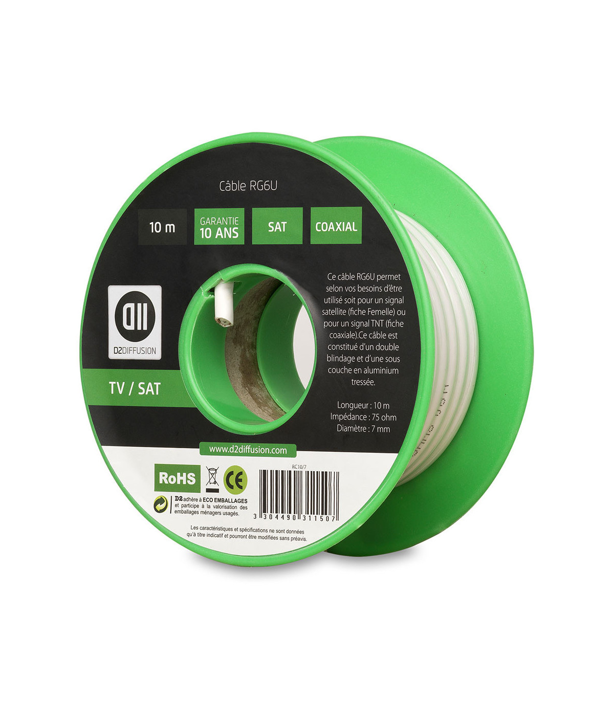 Bobine de c ble Coaxial 10 m Blanc