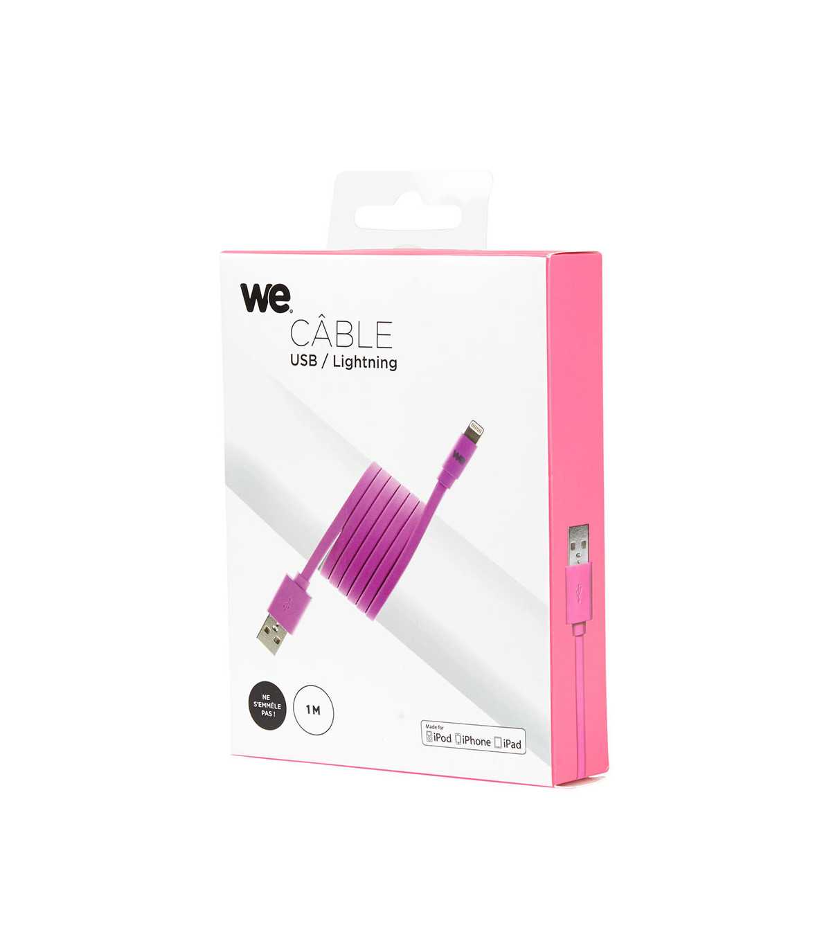 C ble Apple USB/lightning plat: évite de faire des noeuds 1m Fushia - en silicon
