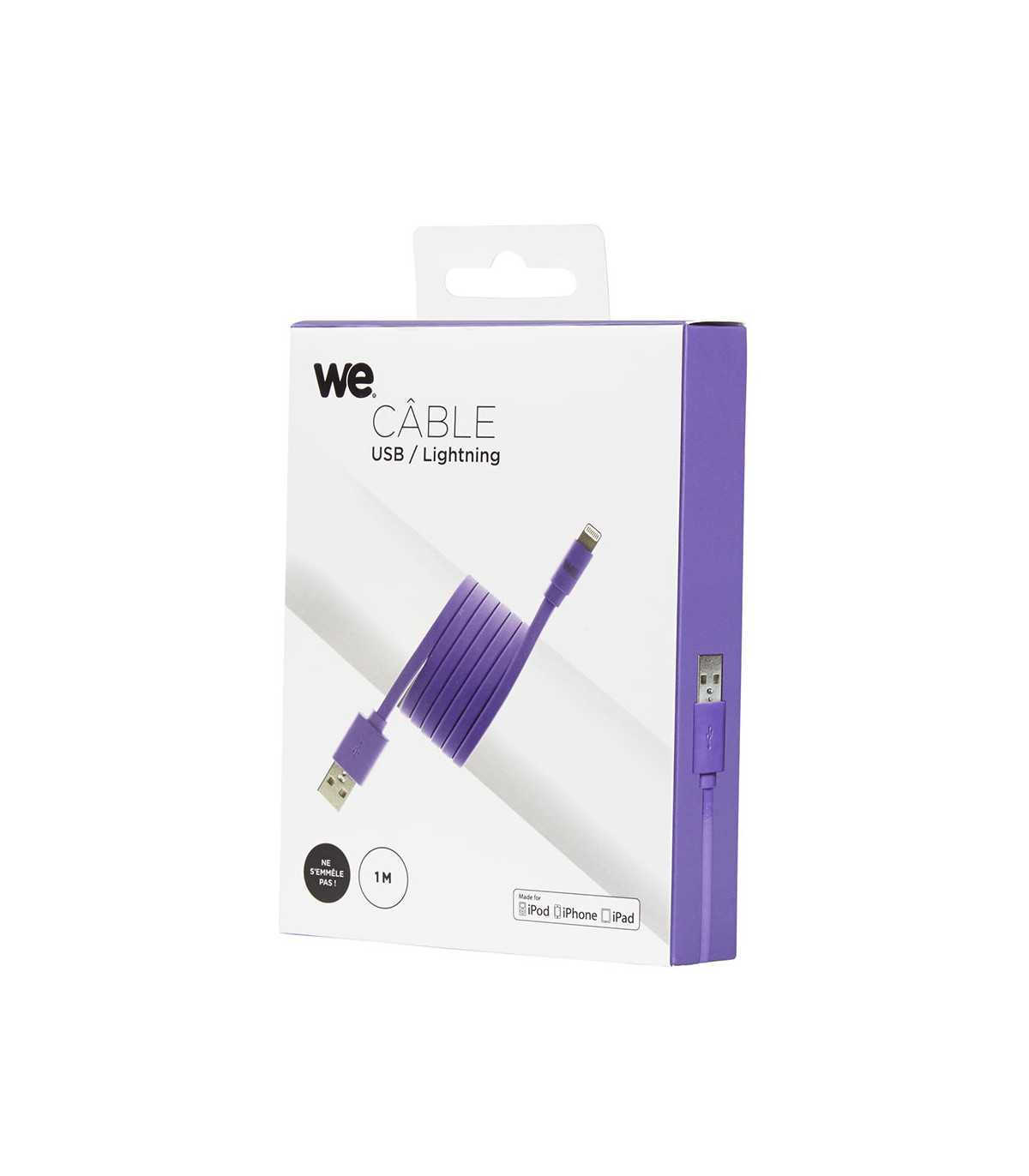 C ble Apple USB/Lightning plat : évite les noeuds 1m Violet - en silicone