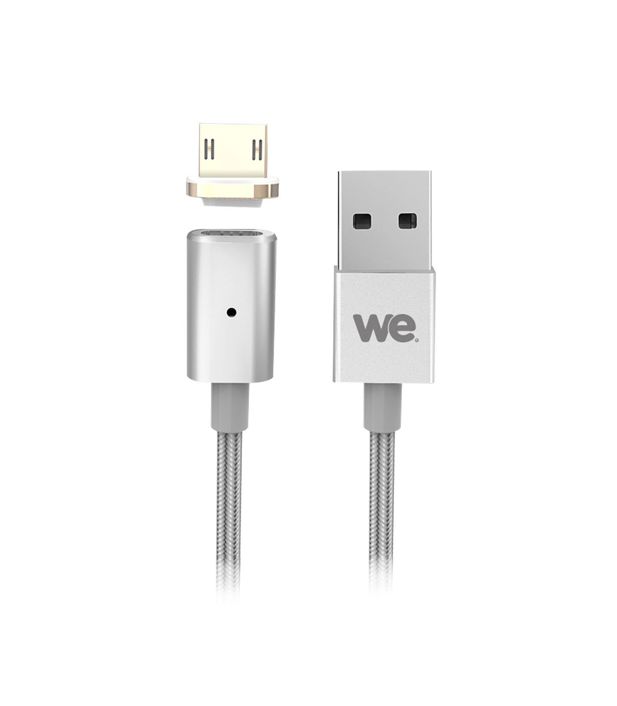 C ble USB/micro USB magnétique argent - nylon tressé - 1m