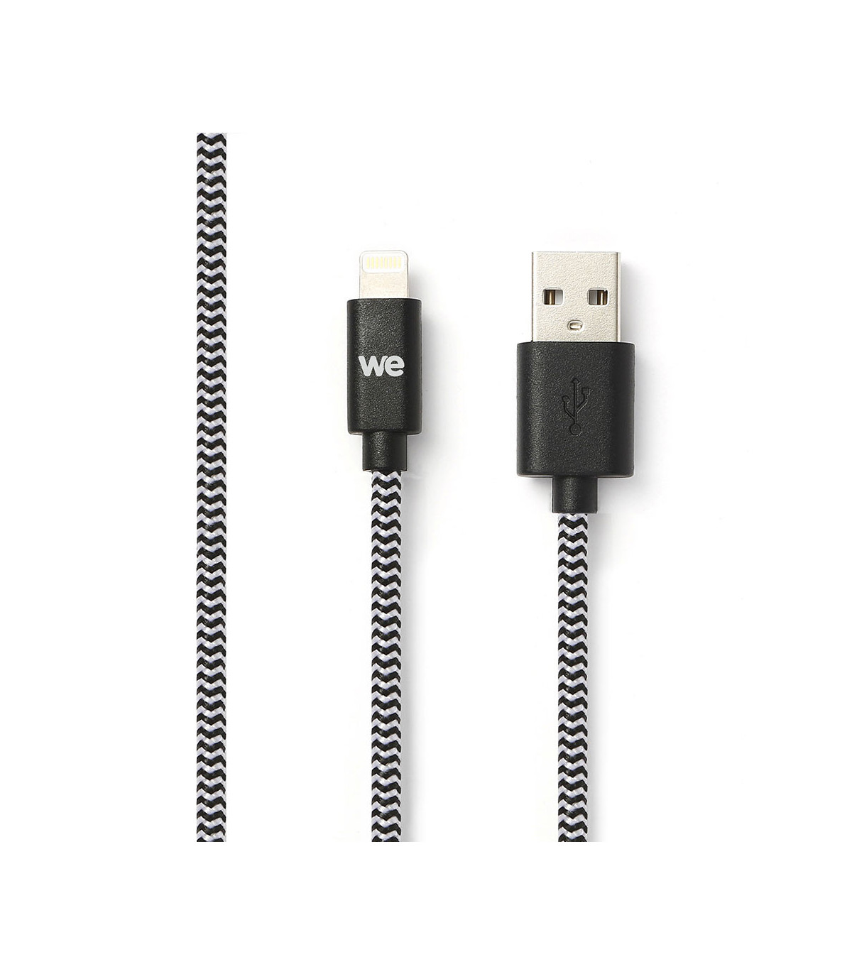 C ble USB/Lightning nylon tressé 1m - noir & blanc