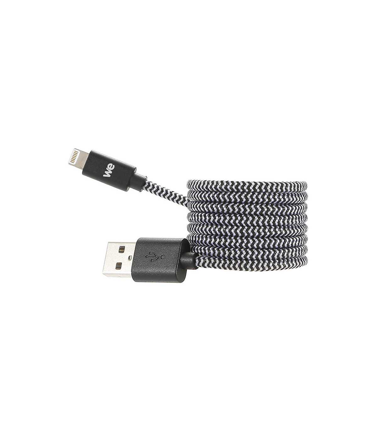 C ble USB/Lightning nylon tressé 1m - noir & blanc