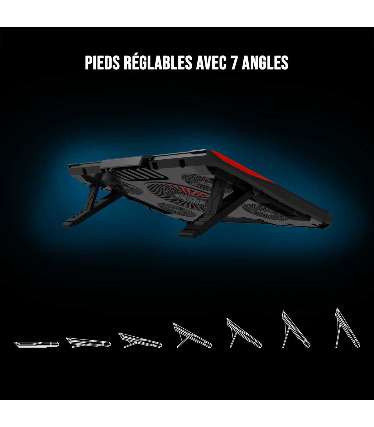 Refroidisseur Gamium pour PC jusqu'à 17'' - 5 ventiltateurs Leds rouge et 2 port