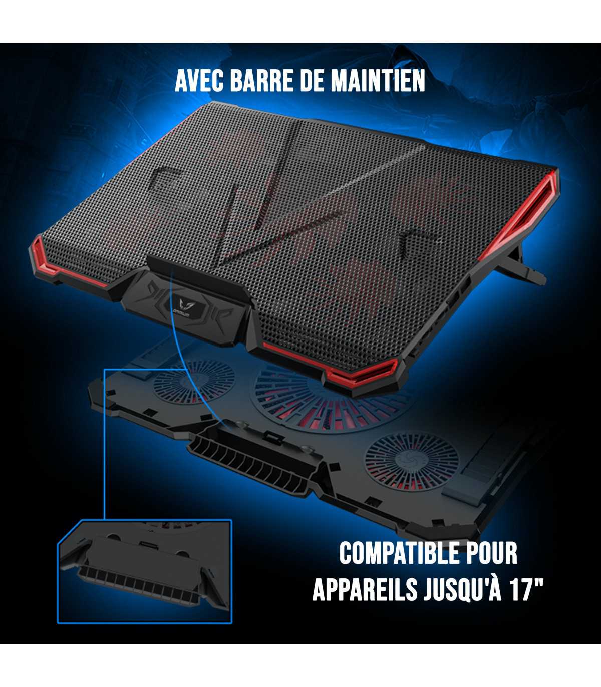 Refroidisseur Gamium pour PC jusqu'à 17'' - 5 ventiltateurs Leds rouge et 2 port