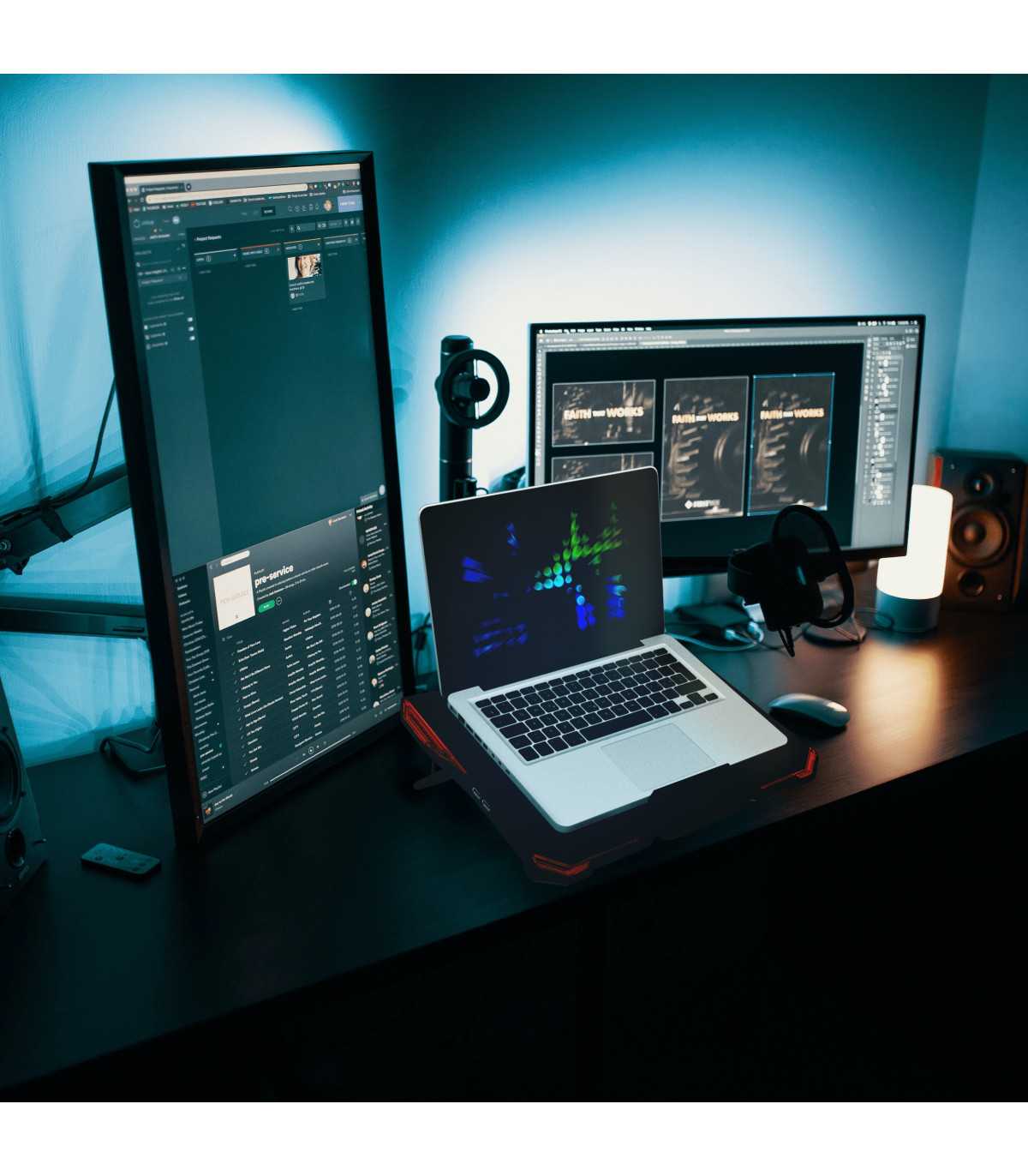 Refroidisseur Gamium pour PC jusqu'à 17'' - 5 ventiltateurs Leds rouge et 2 port