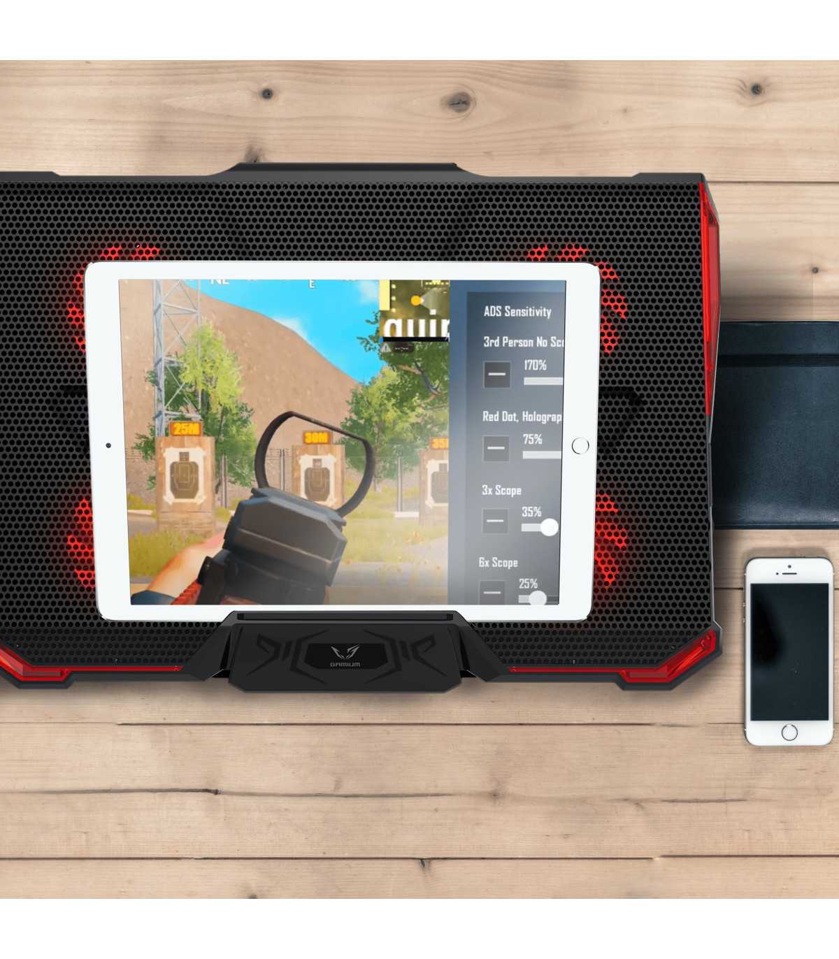 Refroidisseur Gamium pour PC jusqu'à 17'' - 5 ventiltateurs Leds rouge et 2 port