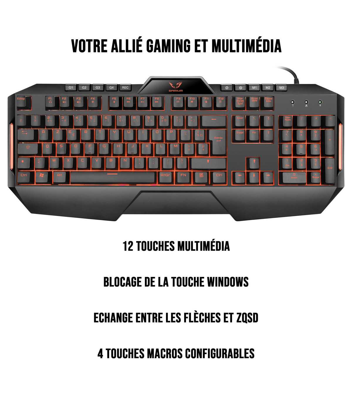 Clavier Gamer Gamium V2 Rétro-éclairage / 4 touches macro 19 touches anti-ghosti