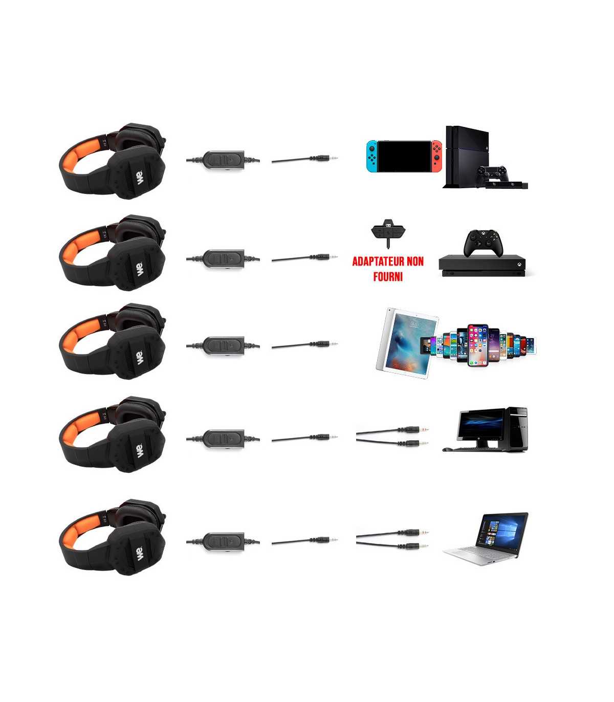 Casque Gamer filaire sortie 2 jack Surround virtuel 7.1 micro adaptateur 2 j