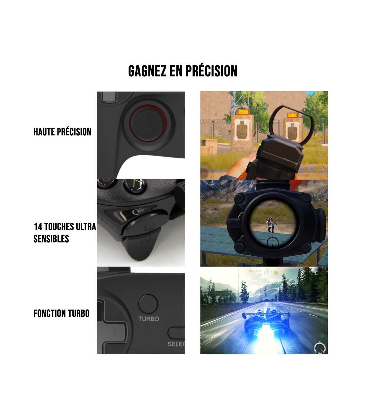 Manette Gaming sans fil Bluetooth / 2.4GHz / filaire Avec clip pour Smartphone C