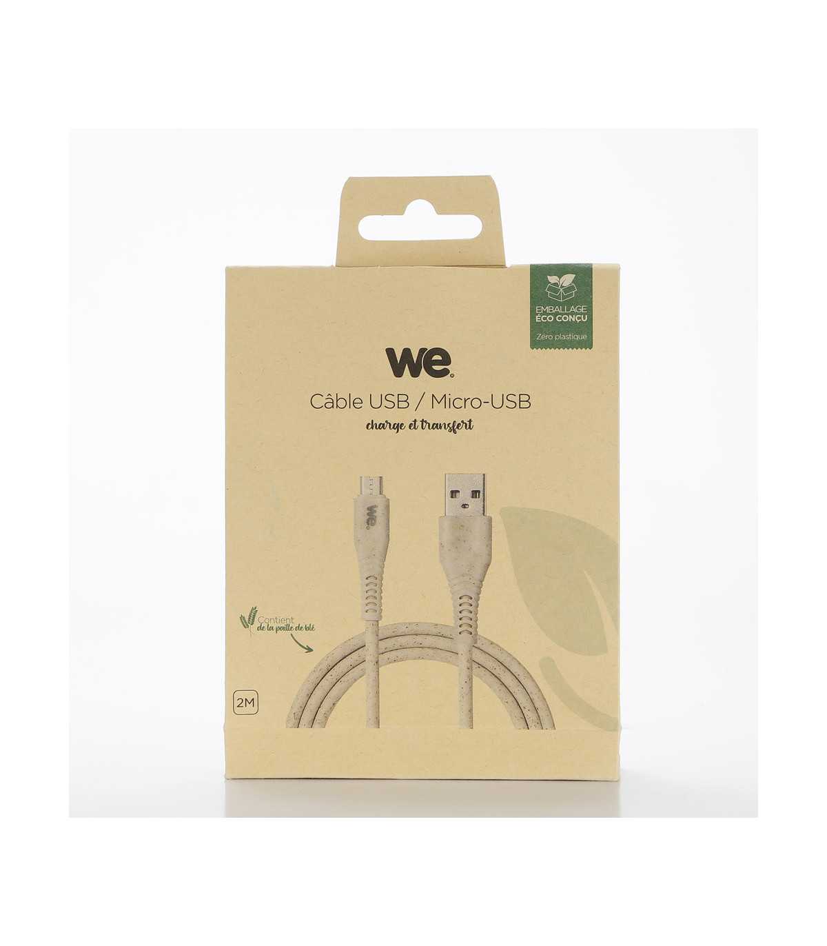 C ble micro USB/USB A bisourcé avec 30% de matières recyclées - 2m - Packaging é
