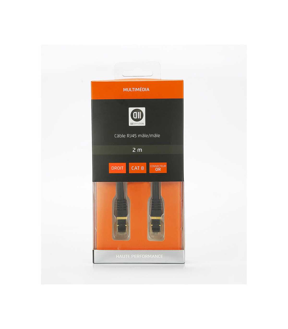 C ble RJ45 droit couleur noir - 2m S/STP Cat 8 avec snagless et connecteurs en o