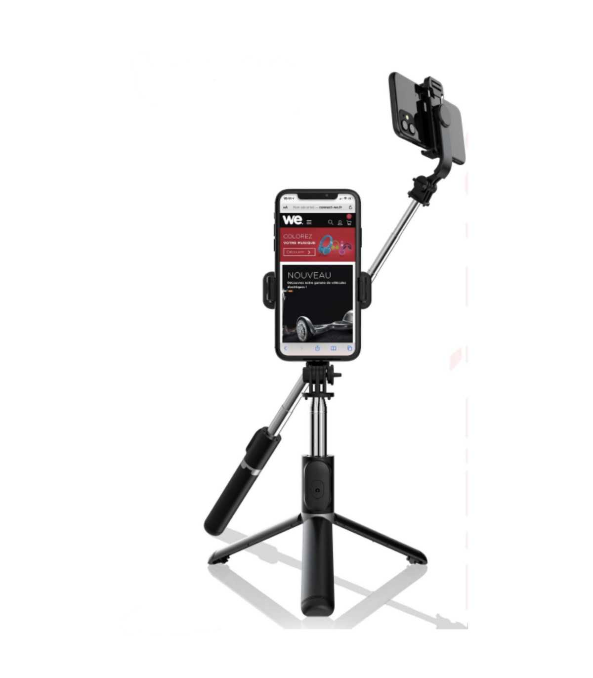 Perche selfie avec trepied integre telecommande bluetooth support tel rotatif