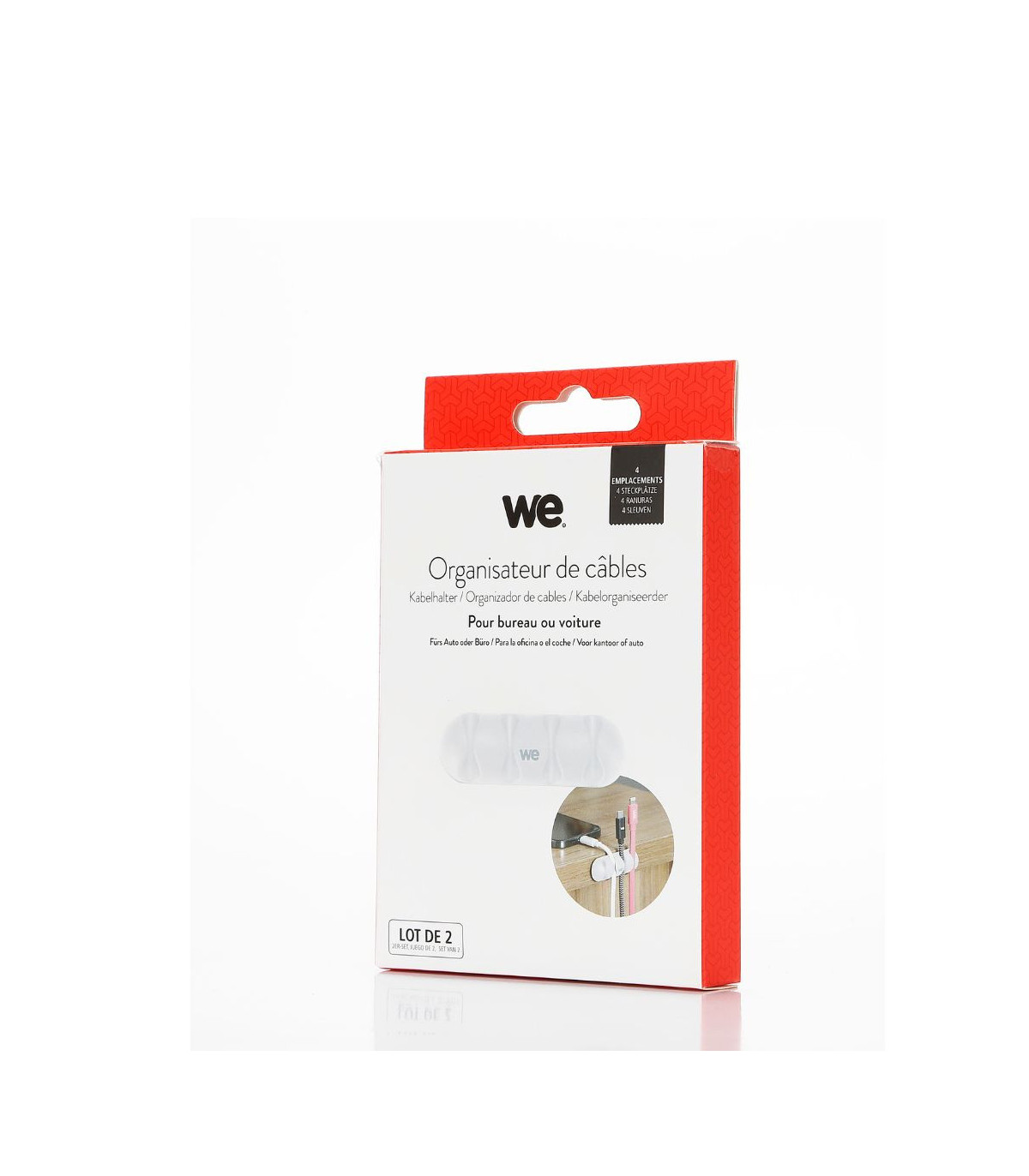 WE Organisateur de c bles pour bureau ou voiture - 4 emplacements x 2pcs - en si