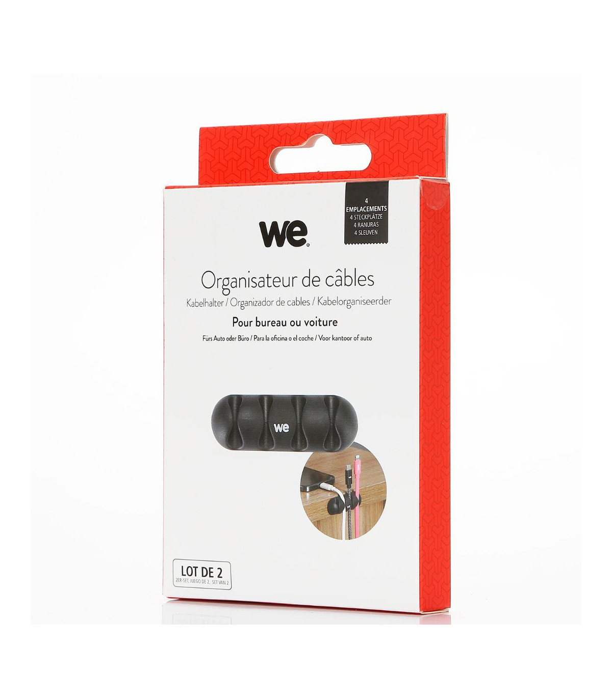 WE Organisateur de c bles pour bureau ou voiture - 4 emplacements x 2pcs - en si