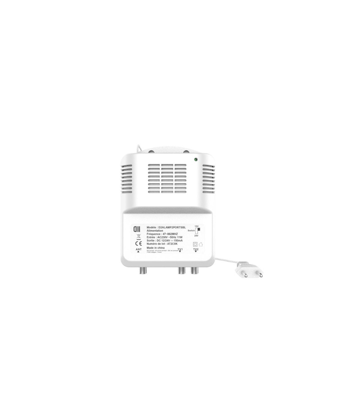 Alimentation 12/24V pour amplificateur TV - Fréquence max. 862 MHz - blanc