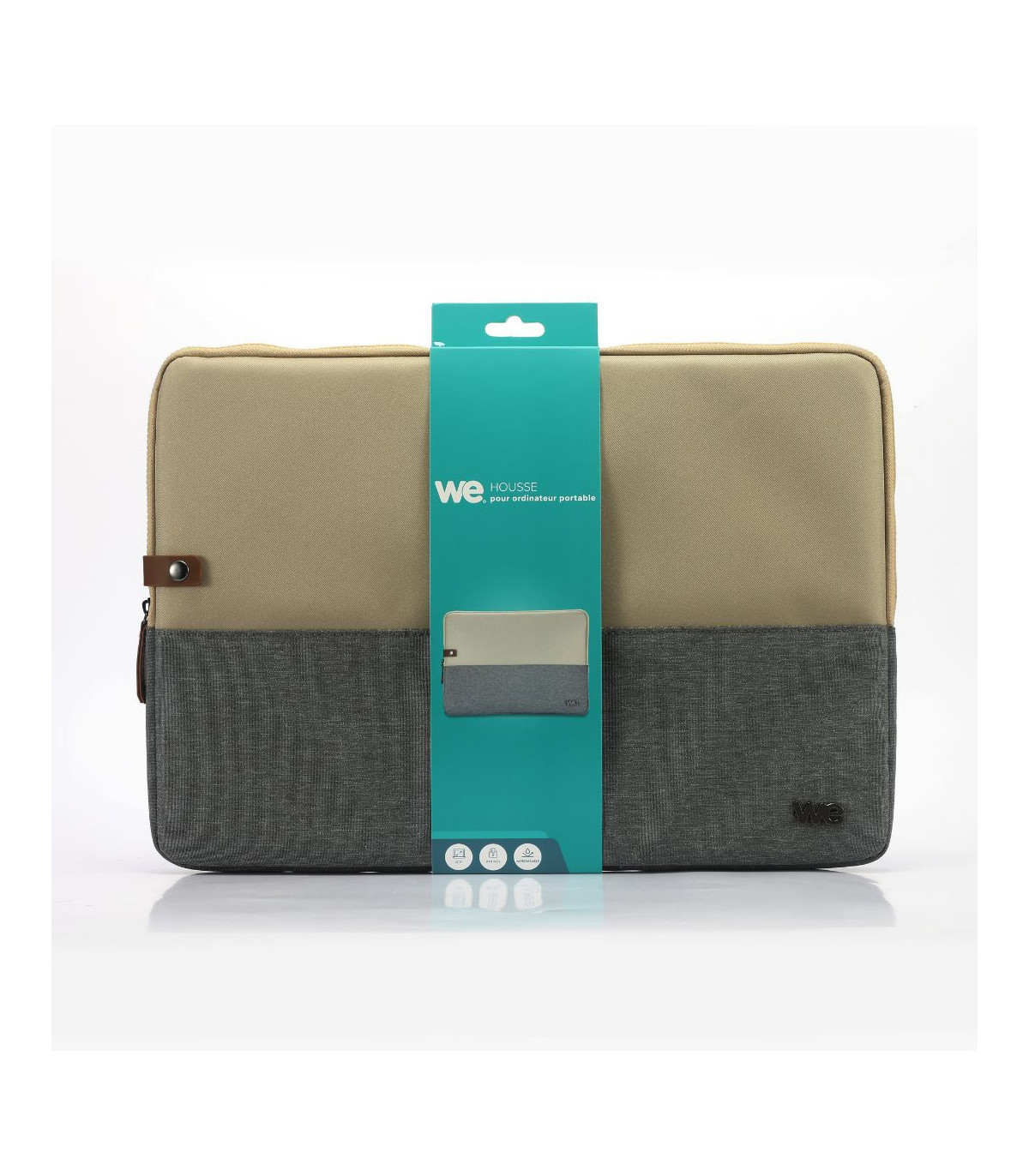 HOUSSE sleeve PC 17.3'' bicolore Beige/Gris, protection antchoc, attache antivo