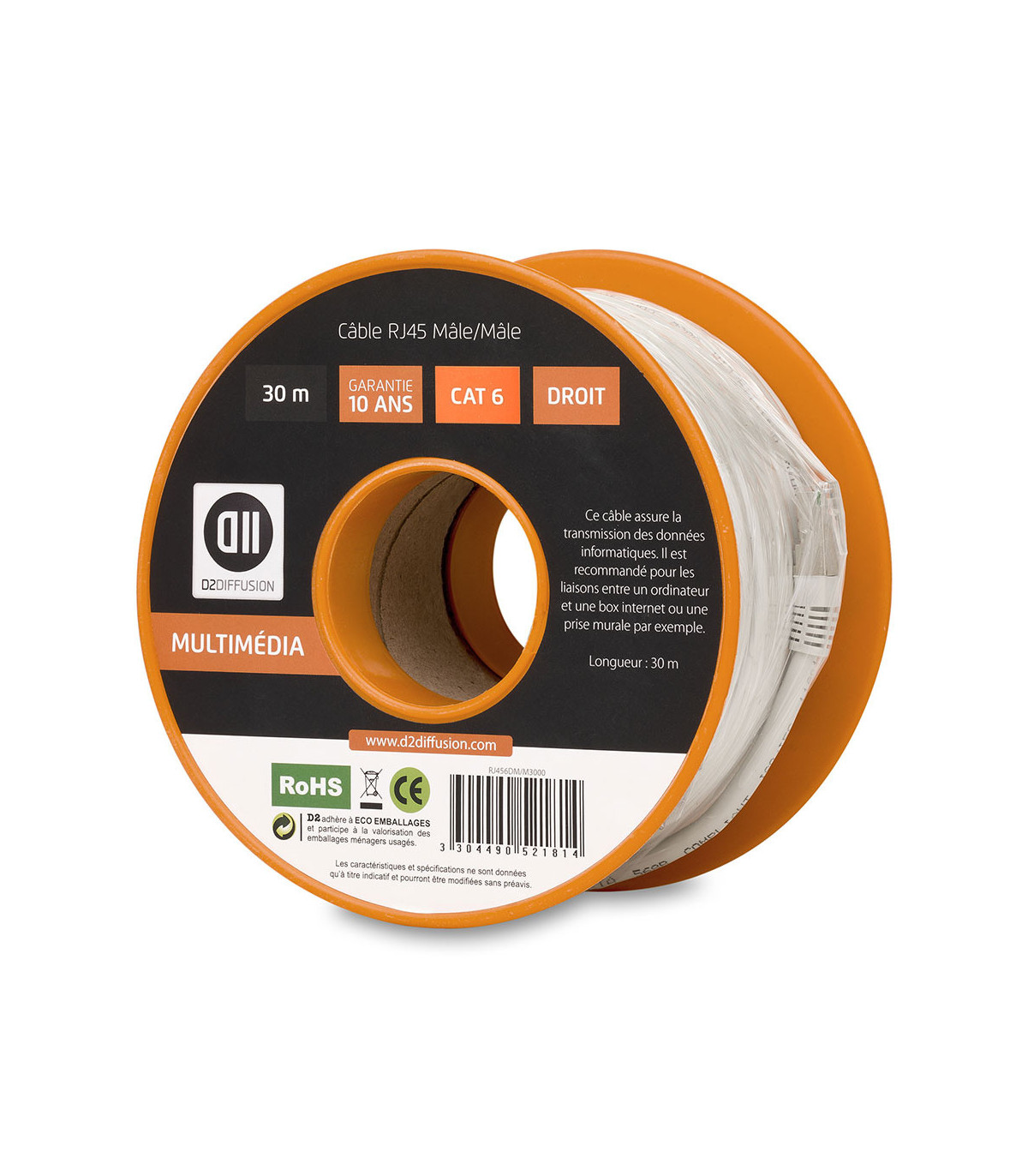 Bobine c ble RJ45 droit M CAT6 -30m