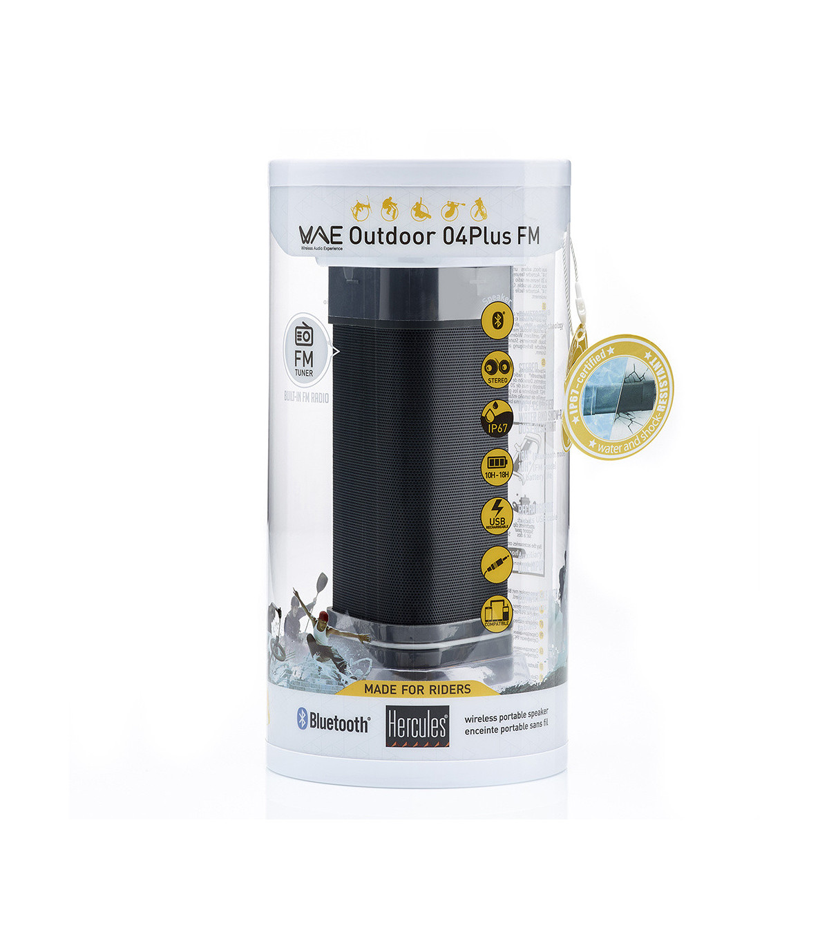 Hercules EnceinteWAE Outdoor 04 FM Bluetooth 3.0 A2DP autonomie 10h IP67 Resist