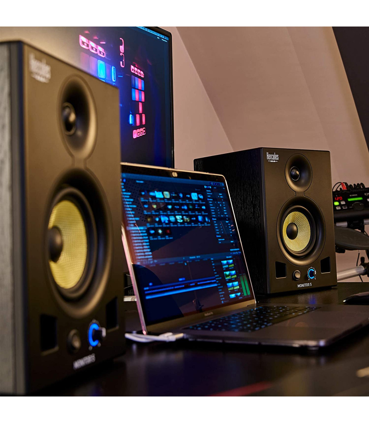 Hercules DJ MONITOR 5 2x80w RMS 160w Peak Power RCA TRS XLR Enceintes monitoring