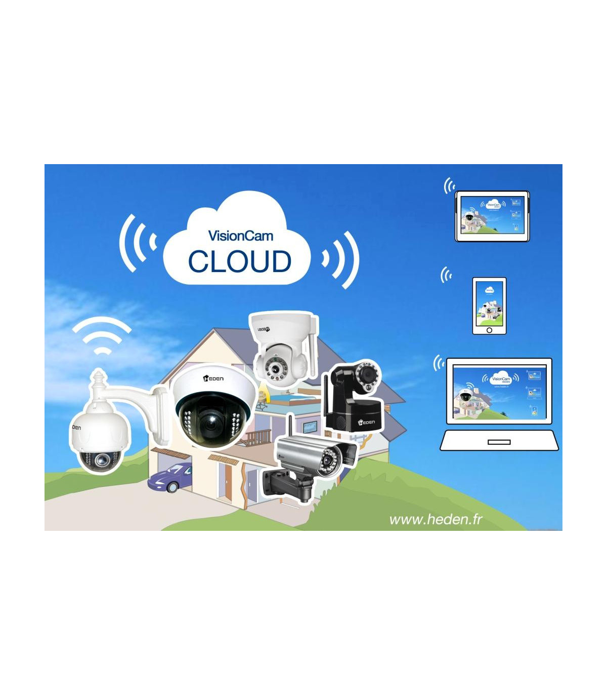 Camera IP VisionCam Cloud, HEDEN, interieur motorisee, V2,4 Blanc