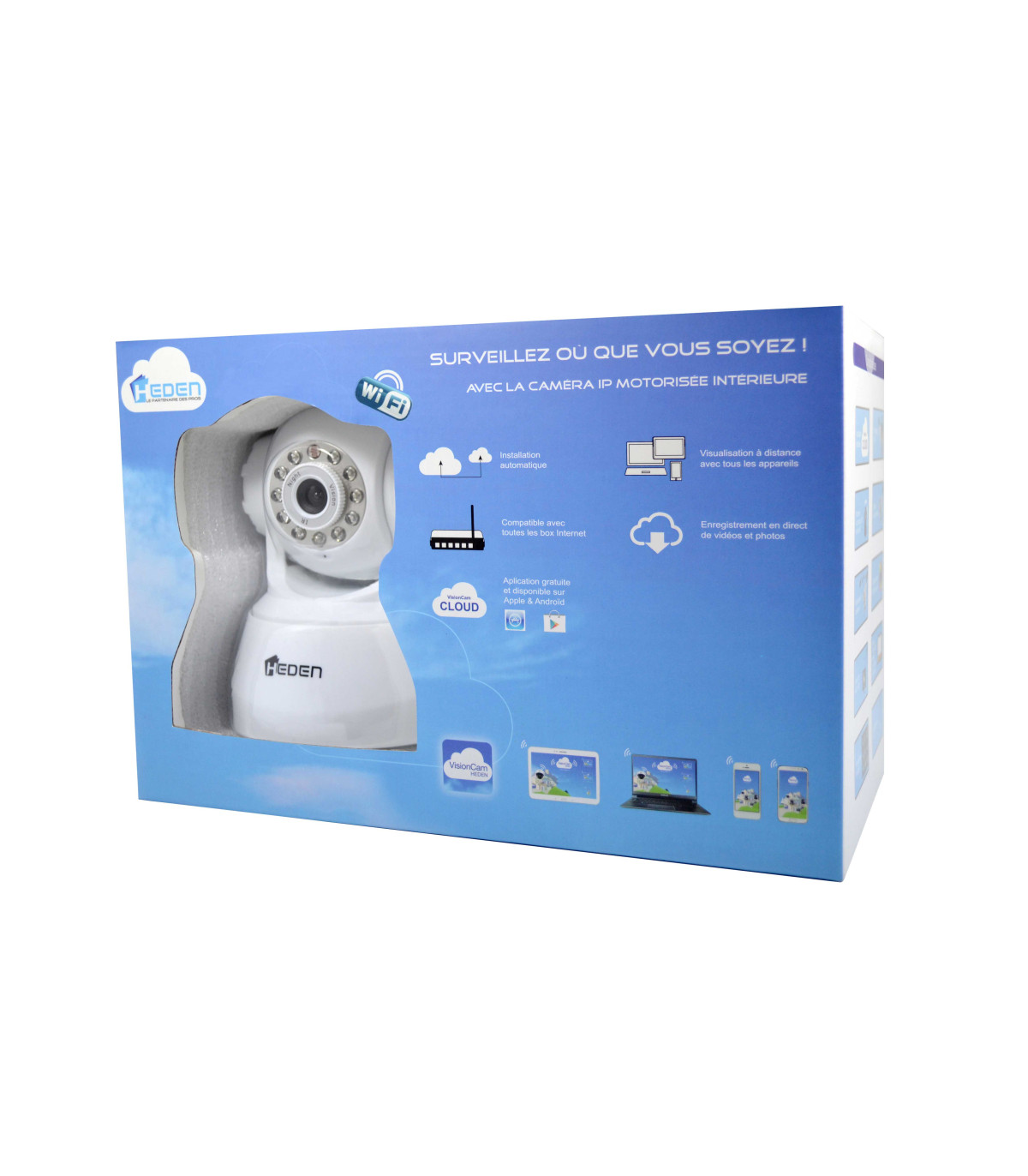 Camera IP VisionCam Cloud, HEDEN, interieur motorisee, V2,4 Blanc