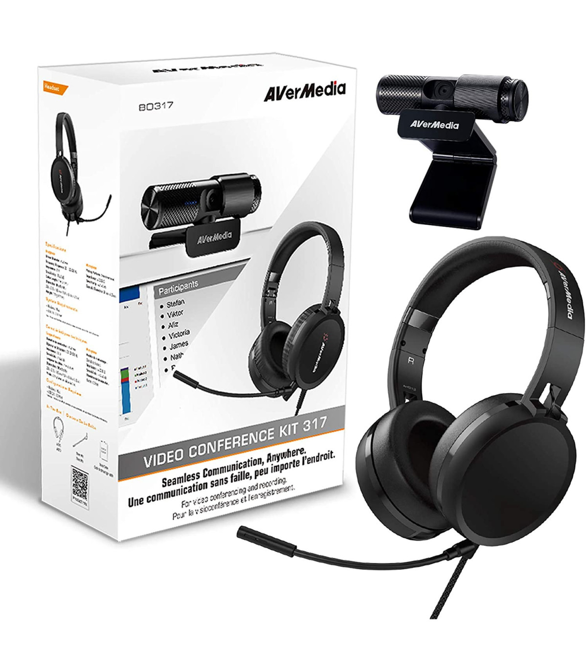 AVERMEDIA Pack Tele Travail Webcam USB FHD PW313 Micro Casque Visioconférence