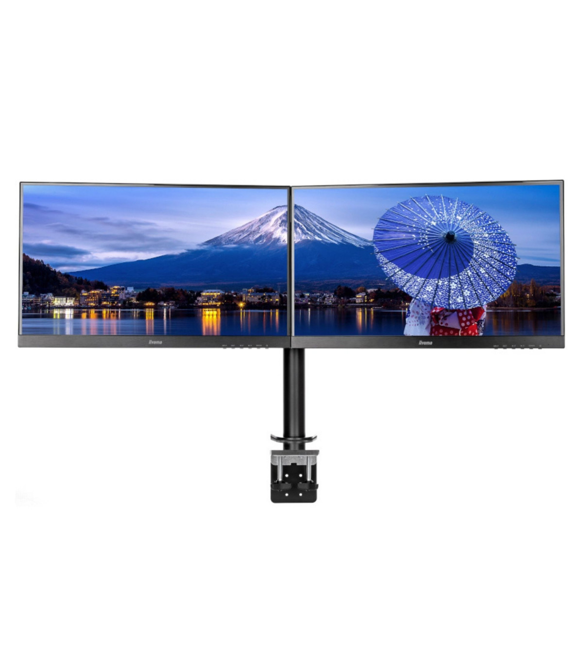 SUPPORT DE BUREAU IIYAMA A PINCES POUR 2 MONITEURS plats jusqu'à 30 Pivot 90 V