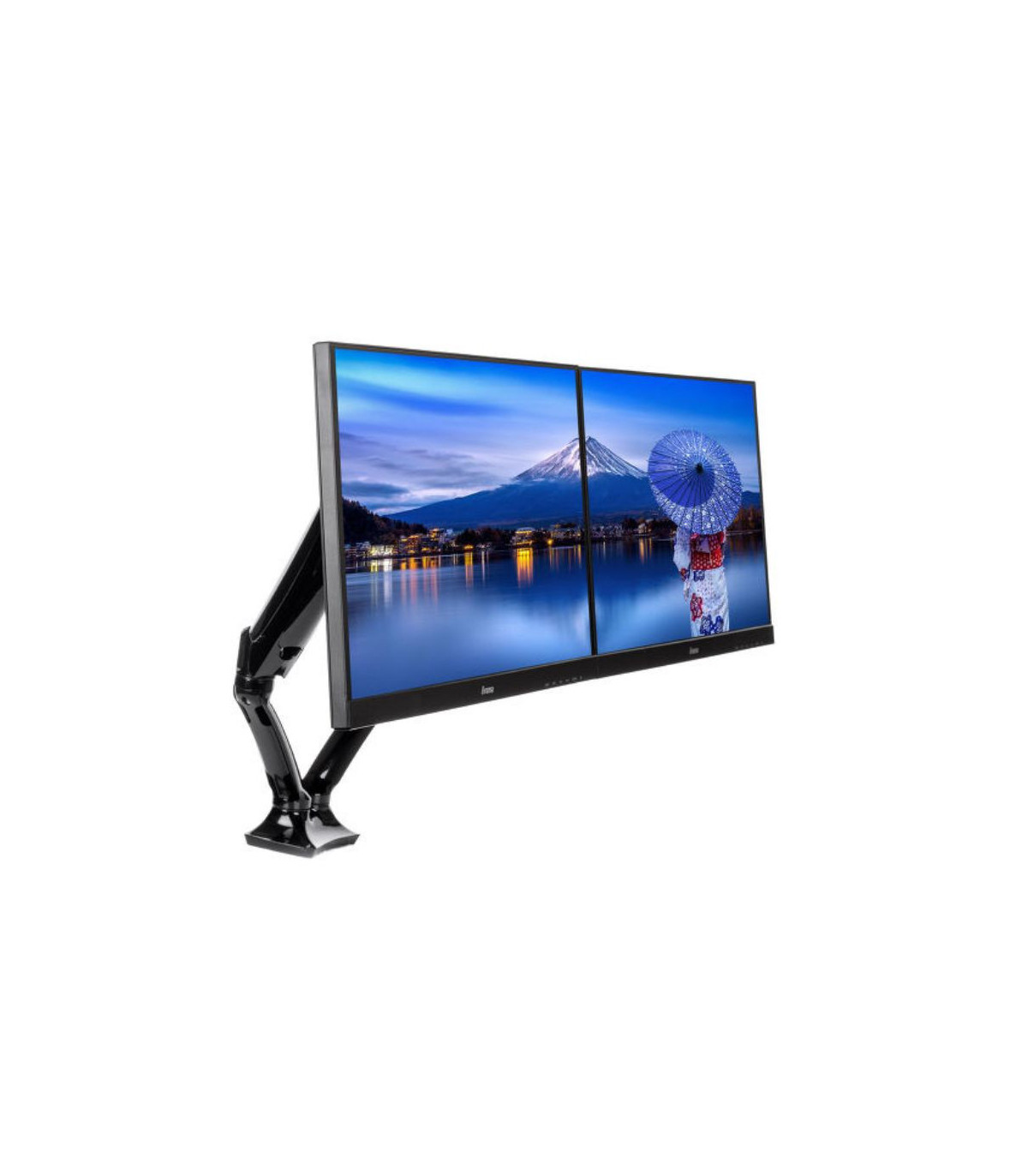 Support de bureau flexible pour 2 écrans , pneumatique et réglable en hauteur. S