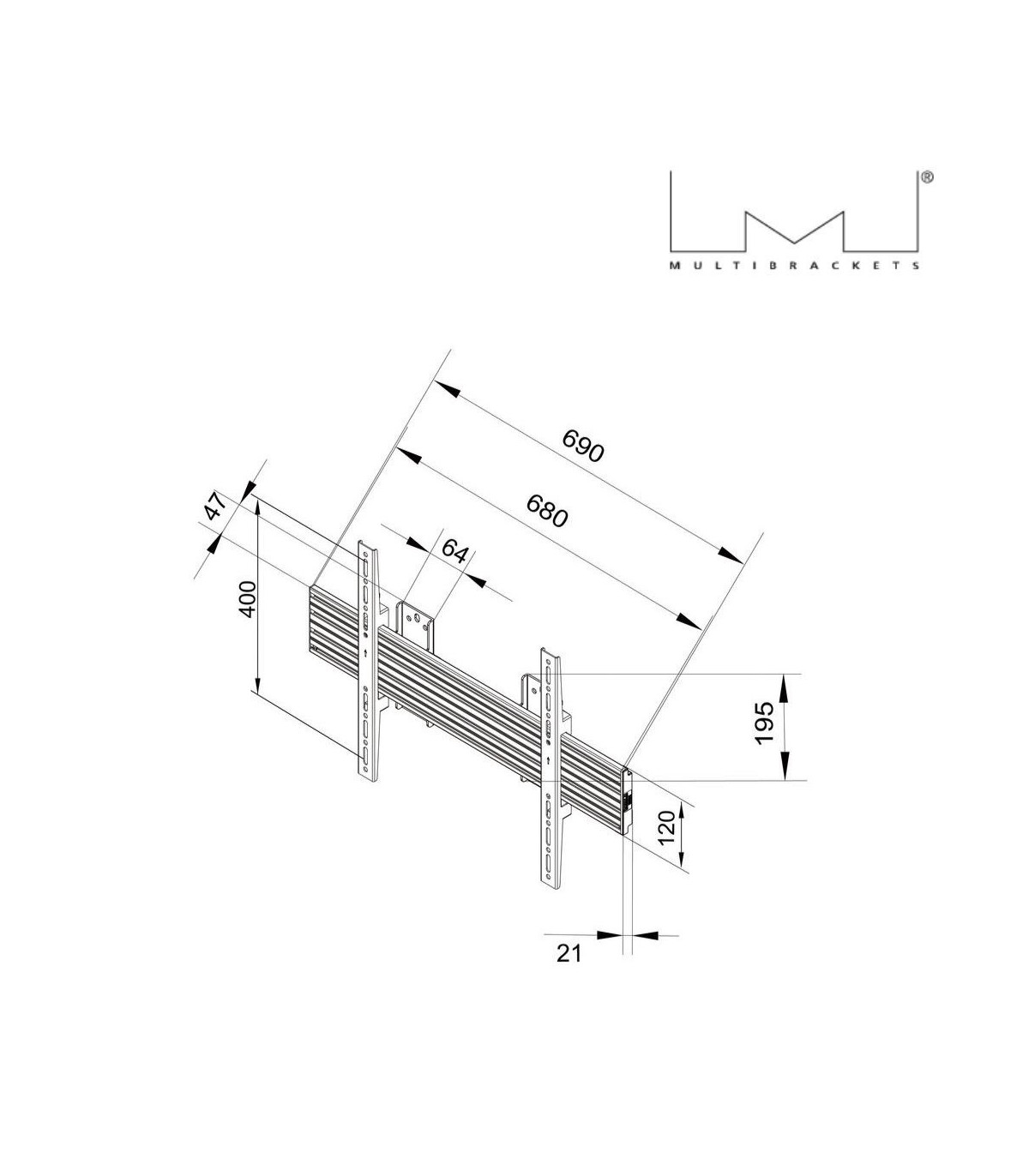 Fixation simple écran MULTIBRACKETS PRO Series MBW1U Silver pr moniteur 101,6 cm