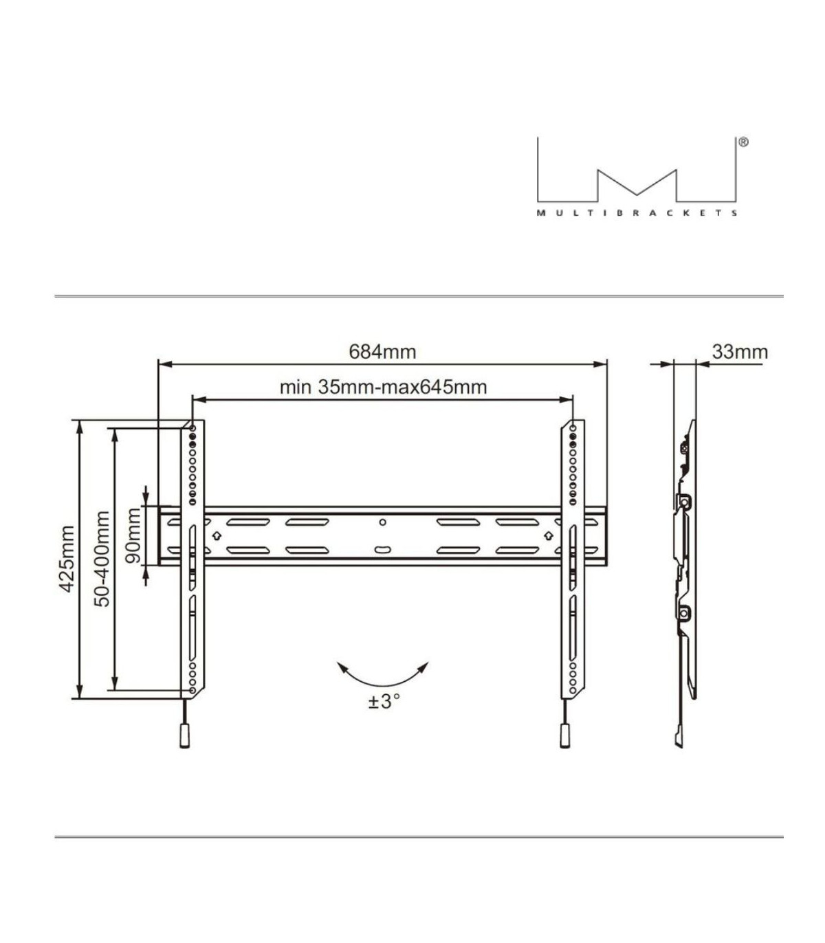Support mural fixe extérieur MULTI BRACKETS Noir pour moniteur 101,6cm 40 190,5
